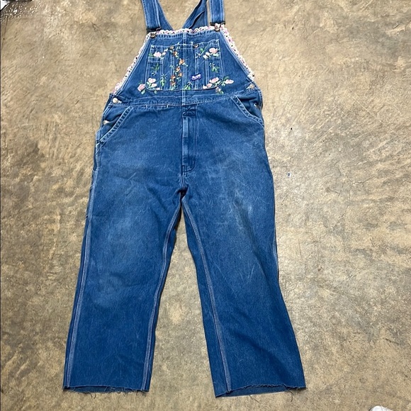 Big Smith hand painted lace trim Denim Overalls size L - Picture 2 of 9